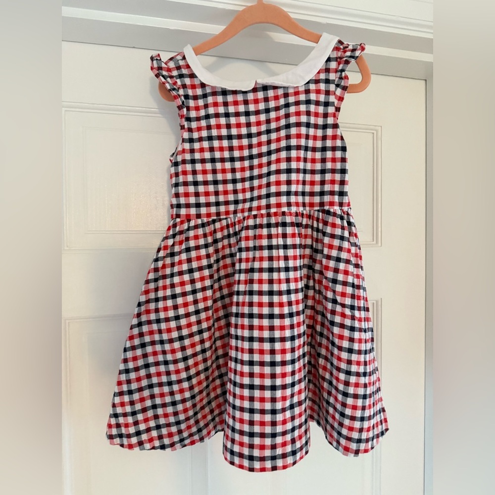 Janie and Jack Red, Blue & White Gingham Dress with Peter Pan Collar Size 4